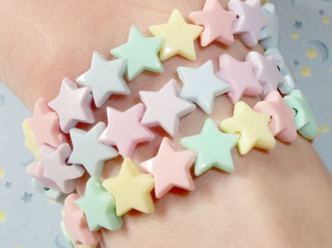 Set of 3 Mermaid Pastel Stars Fairy Kei Kandi Bracelets Decora Kei Outfits, Pastel Stars, Pastel Fairy, Pastel Bracelet, Pastel Jewelry, Star Bangle, Kandi Bracelets, Pastel Fashion, Purple Eyes