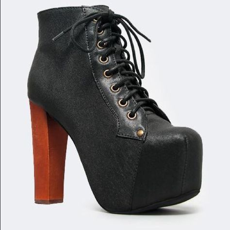 Jeffrey Campbell Legion Boots, Jeffrey Campbell Lita, Jeffrey Campbell Boots, Shoes Too Big, Wooden Heel, Jeffrey Campbell Shoes, Lace Up Ankle Boots, Black High Heels, Black Leather Boots