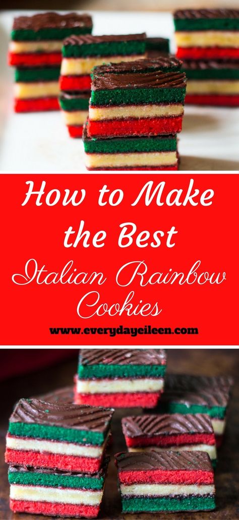 Rainbow Cookies Recipe, Italian Christmas Cookie Recipes, Cookies Italian, Italian Rainbow Cookies, Italian Christmas Cookies, Italian Cookie Recipes, Rainbow Cookies, Italian Christmas, Italian Cookies