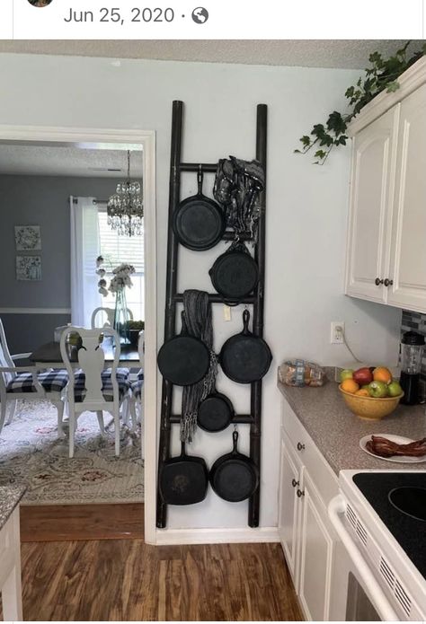 Cast Iron Skillet Storage Ideas, Cast Iron Cookware Display, Island Farmhouse, Epoxy Countertops, Kitchen Remodel With Island, Cast Iron Decor, Kitchen Wall Storage, Pan Storage, Iron Storage