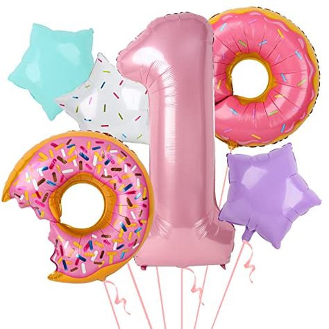 Donut Balloons, Donut Birthday Party Decorations, Donut First Birthday, Baby Sprinkle Decorations, Giant Donut, Donut Themed Birthday Party, Star Balloons, First Birthday Balloons, Birthday Donuts