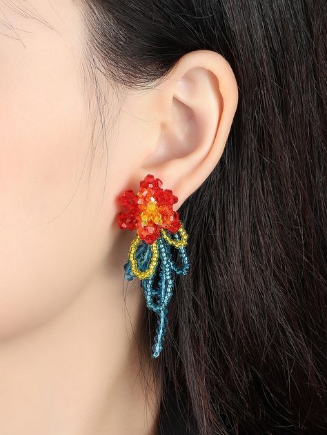 Multicolor  Collar  Glass   Embellished   Fashion Jewelry Jewels Diy, Seed Bead Flowers, Brick Stitch Earrings, Beaded Necklace Diy, Art Earrings, Easy Diy Jewelry, Handmade Beaded Jewelry, Handmade Jewelry Diy, Beaded Jewelry Patterns