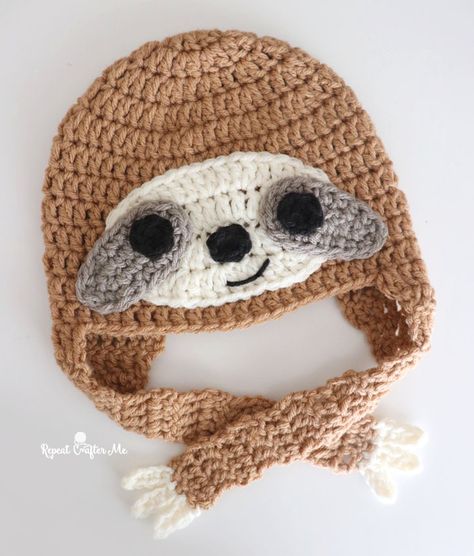 Crochet hats make great gifts and are fun to wear all year round! If you are looking for a trending design and a cute hat pattern, look no further! I designed this Crochet Sloth Hat in six different sizes so you can make one for all ages! You can find my pattern over at Yarnspirations!CLICK … Crochet Sloth Hat Pattern Free, Repeat Crafter Me Hat, Crochet Sloth Hat, Free Crochet Character Hats, Character Crochet Hats, Unique Crochet Hats, Alpha Graph, Sloth Accessories, Crochet Character Hats