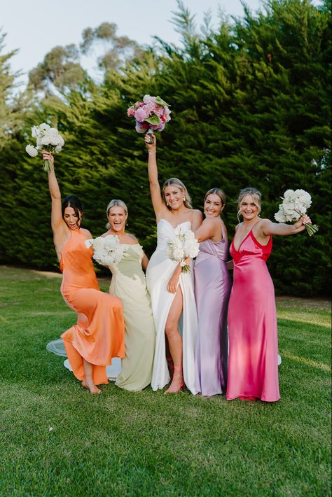 Pastel Bridesmaids, Spring Bridesmaid Dresses, Summer Bridesmaids, Pastel Bridesmaid Dresses, Summer Bridesmaid Dresses, Spring Summer Wedding, Hey Babe, Bridesmaid Inspiration, Mismatched Bridesmaid Dresses