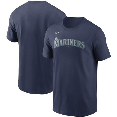 As a passionate Seattle Mariners fan, nothing quite beats hearing the crack of the baseball bat when your favorite player goes yard. Get yourself a tee that will make that experience that much more enjoyable with this Seattle Mariners Wordmark T-shirt from Nike. The quality graphics and soft feel blend together to make the perfect game day option this season. Nike Crew Neck, Nike Gear, Giants Fans, Perfect Game, Seattle Mariners, Kansas City Royals, San Francisco Giants, Los Angeles Dodgers, Men's Nike