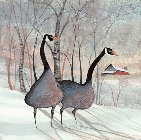 Pat Buckley Moss P Buckley Moss, Canadian Geese, Art Loft, Naive Illustration, Moss Art, Naive Art, Folk Art Painting, Art Themes, Swans