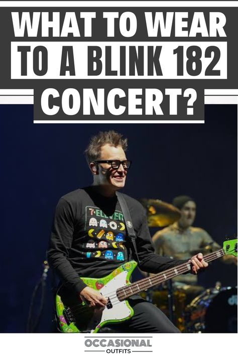 Blink 182 performing live on stage at a concert What To Wear To A Punk Concert, 311 Concert Outfit, Blink 182 Concert Outfit Summer, All American Rejects Concert Outfit, Ajr Concert Outfit Ideas, Blink 182 Concert Outfit Ideas, Punk Concert Outfit Ideas, Concert Outfit Punk, Weezer Concert Outfit