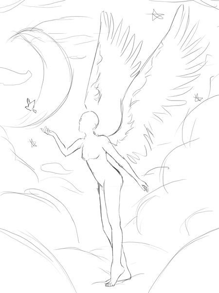 Anime Angel Pose Reference, Angel Refrence Pose, Angel Body Base Drawing, Angel Sketch Drawing, Angel Body Drawing, Fallen Angel Base Drawing, Angel Flying Drawing Reference, Body Base Drawing Angel, Angel Halo Drawing Reference