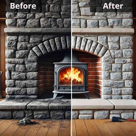 How To Clean Stone Fireplace, Clean Stone Fireplace, Whitewash Stone Fireplace, Diy Stone Fireplace, How To Clean Stone, Stone Hearth, Hearth Stone, Fireplace Stone, Shingle House