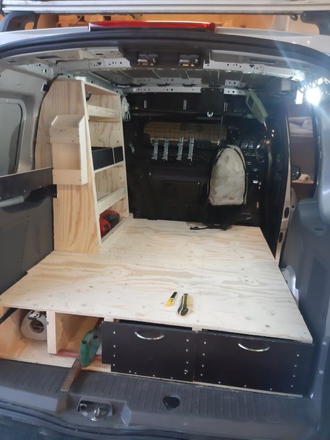 Ford Transit Connect Work Van, Work Truck Storage, Ford Connect, Van Organization, Van Shelving, Company Car, Van Racking, Work Van, Trucking Business