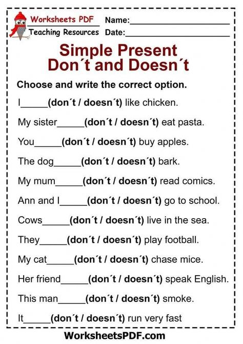 English Grammar Exercises Class 5 English Worksheets, Present Simple Negative, English Printables, Materi Bahasa Inggris, English Grammar Exercises, Simple Present Tense, Grammar For Kids, Simple Present, Grammar Exercises