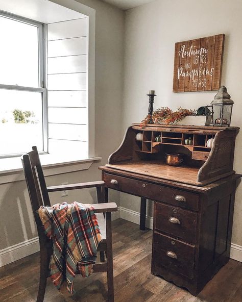 Farmhouse Desk With Drawers, Cottage Desk, Modern Farmhouse Desk, Modern Farmhouse Office, Print Armchair, Desk With File Drawer, Writing Room, Wooden Cubby, Writing Corner