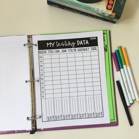 A data binder that helps students track their own assessments and skills Classroom Data Wall, Progress Monitoring Special Education, Student Data Binders, Data Folders, Student Data Tracking, Teacher Tricks, Data Wall, Data Binders, Student Binders