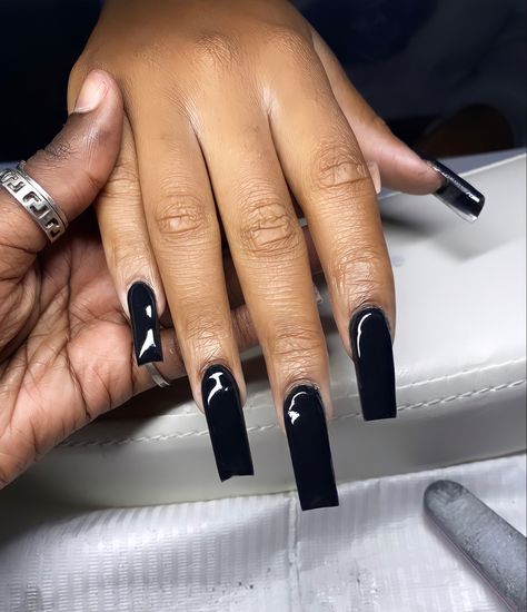 Trendy Black Nails Coffin, Full Black Nails, Black Nail Designs Coffin, All Black Nails Acrylic, Black Acrylic Toe Nails, Black Nails Square, Black Square Nails, Black Square Acrylic Nails, Sqaure Nails