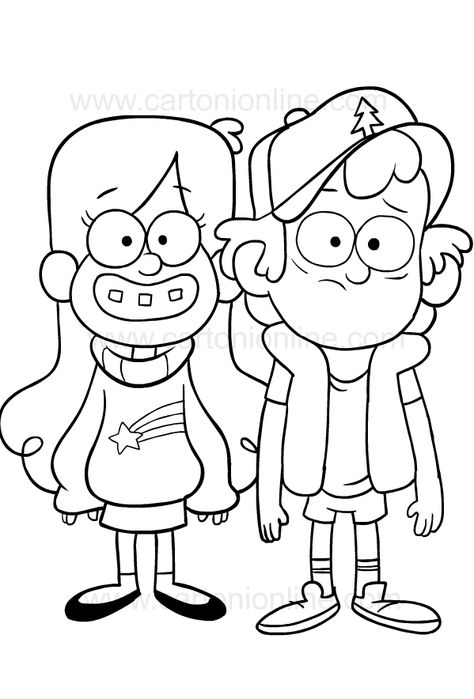 Gravity Falls Coloring Pages, Dipper E Mabel, Kids Colouring Printables, Dipper Y Mabel, Easy Graffiti Drawings, Desenhos Gravity Falls, Dipper And Mabel, Cartoon Coloring, Kitty Coloring