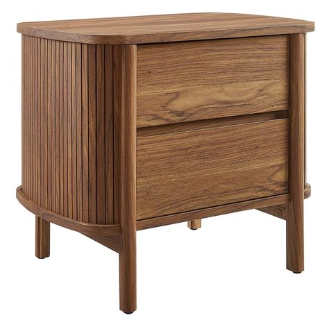 PRICES MAY VARY. MID-CENTURY MODERN ELEGANCE - The Cadence 2-Drawer Nightstand features rounded corners, fluted details, and a sleek profile, making it a stylish bedside table for any bedroom DURABLE END TABLE - Crafted from rubberwood, particleboard, and MDF with a wood grain laminate, this nightstand with drawers is built to last and seamlessly blends with any decor, functioning well in a bedroom or as an elegant boho side table in other living spaces FUNCTIONAL DESIGN - Equipped with two full Night Stand Tables Bedroom Ideas, Oval Bedside Table, Fluted Nightstand, Bedside Table Wood, Wooden Bedside Tables, Boho Nightstand, Boho Side Table, Storage Nightstand, Bedroom Revamp