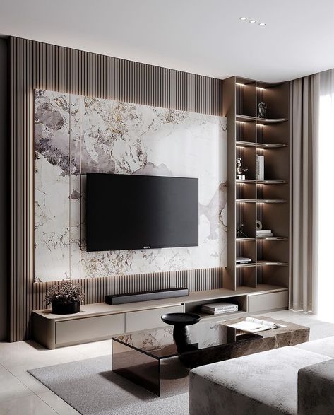 Tv Wall For Office, Vinyl Interior Design, Luxury Tv Wall Design Living Room Tv, Tv Unit Design With Storage, Tv Design Wall Modern, Luxury Tv Unit Design, Wall New Design, Tv Wall Design Modern Luxury, Tv Console Design