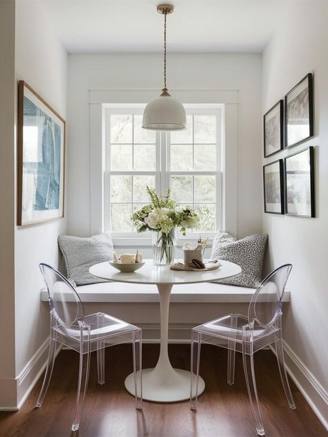 25 Cozy Small Breakfast Nook Ideas to Inspire Your Space Small Kitchen Booth Ideas, Modern Cottage Breakfast Nook, Small Kitchen Eating Nook, Small Banquette Table, Kitchen Corner Table With Bench, Bar Breakfast Nook, Simple Breakfast Nook Ideas, Small Breakfast Nook In Kitchen, Tiny Eat In Kitchen Ideas