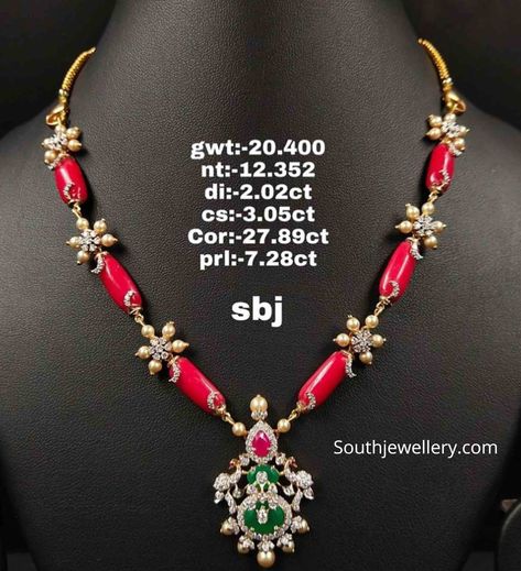 Coral Beads Jewellery, Beads Jewellery Designs, Beads Gold Necklace, Pearls Chains, Coral Jewellery, Baby Jewellery, Jewellery Beads, Ornament Designs, Indian Designs