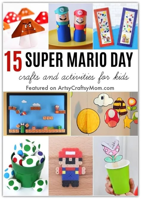 It's Super Mario Day on 10th March and we're gearing up with some awesome Super Mario Crafts and Activities for kids to have fun with! Super Mario Bros Craft Ideas, Mario Brothers Crafts, Mario Day March 10, Super Mario Bros Crafts, Mario Games For Kids, Mario Crafts For Kids, Super Mario Crafts, Library Party, Mario Party Games