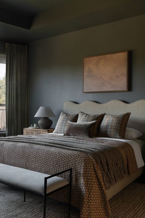 11 Best Moody and Romantic Bedroom Paint Colors | Our Aesthetic Abode Cozy And Moody Bedroom, Best Moody Bedroom Paint Colors, Color Drenching Bedroom Moody, Scones Bedroom, Moody Cottage Bedroom, Primary Bedroom Paint Colors, Romantic Bedroom Paint Colors, Moody Bedroom Colors, Color Drenching Bedroom