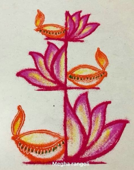 Ideas For Drawing Easy, Simple Art Ideas, Simple Flower Rangoli, Easy Rangoli Designs Videos, Ideas For Drawing, Very Easy Rangoli Designs, Rangoli Designs Photos, Rangoli Designs Simple Diwali, Rangoli Simple