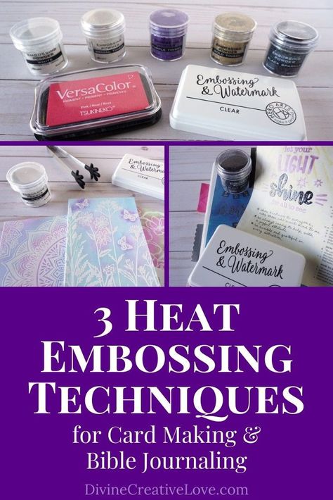 Embossing is so much fun, y’all! And there are so many cool ways to use it! Check out these three heat embossing techniques, which you can use for card making, Bible journaling, or any sort of papercrafting you like. Embossed Cards Handmade, Stamping Techniques Card Tutorials, Papercrafting Techniques, Card Making Tools, Embossing Pen, Rubber Stamping Cards, Baby Shower Labels, Heat Embossing, Card Making Templates