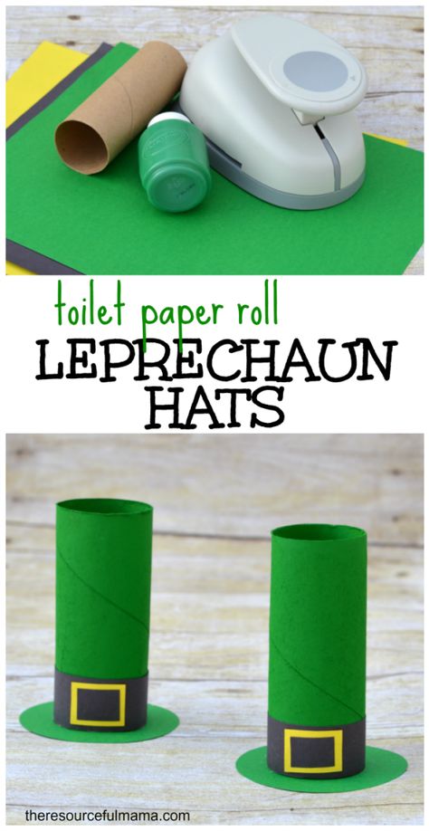 St. Patrick's Day toilet paper roll leprechaun hat craft for kids Leprechaun Hat Craft, Sant Patrick, Leprechaun Craft, Fete Saint Patrick, March Crafts, St Patricks Crafts, St Patricks Day Crafts For Kids, St Patrick Day Activities, Leprechaun Hat