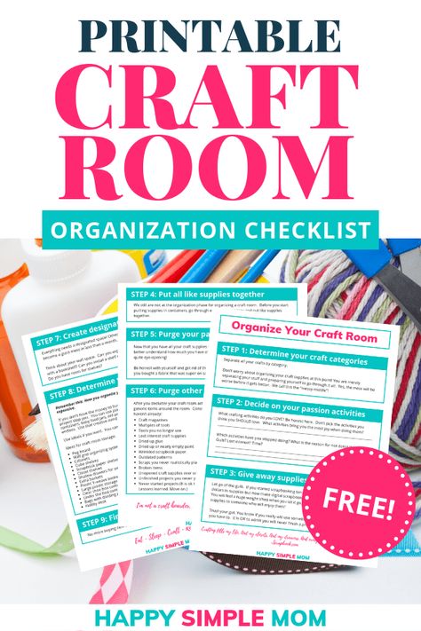 How to Organize a Craft Room + FREE Checklist Organization Checklist, Homemade Shower Cleaner, Hobby Desk, Cleaner Recipes, Office Area, Organization Printables, Craft Room Storage, Organize Declutter, Craft Room Organization