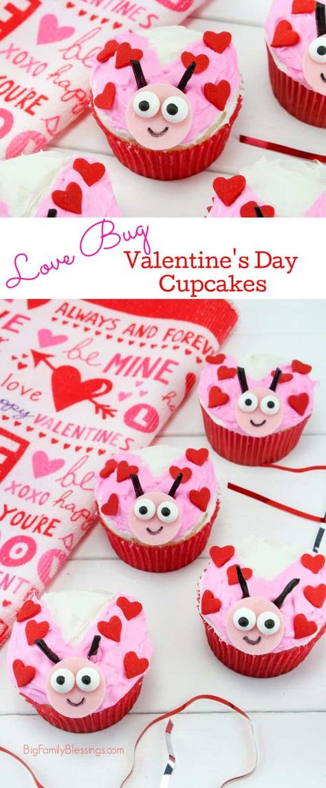 Valentines Cakes And Cupcakes, Dessert For Kids, Valentines Dessert, Bug Cupcakes, Cupcakes Love, Ladybug Cupcakes, Christmas Cupcakes Decoration, Cupcakes Easy, Cupcake Day