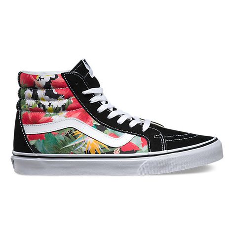 The Digi Aloha Sk8-Hi Reissue, the legendary Vans high top reissued with a vintage sensibility, features sturdy printed canvas and suede uppers, re-enforced toecaps to withstand repeated wear, signature rubber waffle outsoles, and padded collars for support and flexibility. Vans Shoes High Tops, Diy Galaxy Shoes, Vans Sk8 Hi Reissue, Custom Vans Shoes, Galaxy Shoes, Mens Sport Sneakers, Mens High Top Shoes, Vans High, Black High Top Sneakers