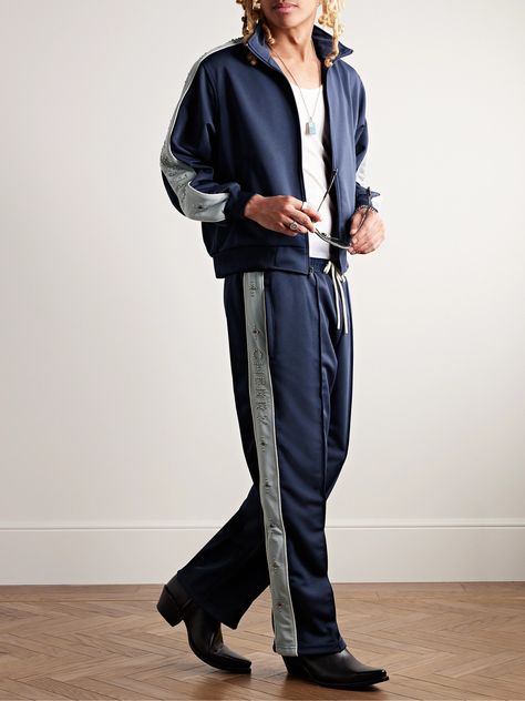 EXCLUSIVE AT MR PORTER. Cherry Los Angeles' track jacket is decorated with studs and crystals spelling out its moniker along each sleeve. It's cut from tech-jersey and can be worn with the matching sweatpants or shorts. Track Jacket Outfit Men, Track Jacket Outfit, 80s Track Suit, Juicy Track Suit, Cherry Los Angeles, Study Outfit, La Outfits, Pants Outfit Men, Stylish Men Casual