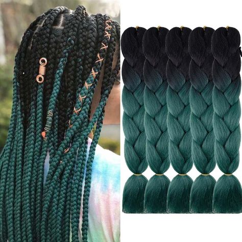 PRICES MAY VARY. ★【Hairstyle】24” Synthetic Ombre Braiding Hair High Temperature Fiber Hair Synthetic Ombre Dark Green Braids ★【Material】Soft Synthetic Fiber Braiding Hair, Beautiful Color Braiding Hair Suitable for Box Braids, Senegal Twist, Crochet Hair, African Twist Hair etc ★【Advantage】No Smell, Soft, Durable, No Shedding, Healthy, Light, Comfortable. Easy to Braids Different Braids with Colors ★【Length & Weight】24Inch, 100g/Piece, Usually 5-8 Pcs Braiding Hair Can Make a Full Head. If You W Green Braids Black Women, Dark Green Box Braids, Green Braids, Senegal Twist, Ombre Braiding Hair, Ombre Dark, Jumbo Braiding Hair, Hair African, Ombre Braid