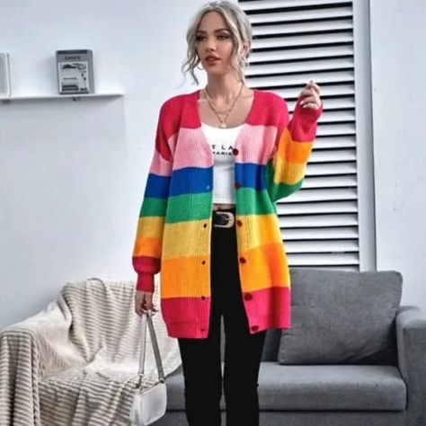 15 Women's Cardigans Made for Hot Weather Drop Shoulder Coat, Rainbow Cardigan, Classy Jumpsuit, Bold Dresses, Stripe Cardigan, Cardigan Outfit, Stylish Clothes, Plus Size Jumpsuit, Striped Cardigan