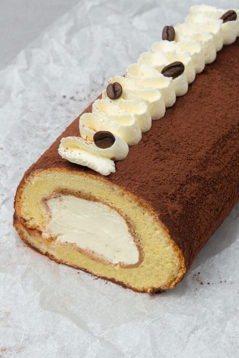 Tiramisu Cake Roll, Best Tiramisu Recipe, Best Tiramisu, Sponge Cake Roll, Roulade Recipe, Swiss Roll Cake, Cake Roll Recipes, Mascarpone Cream, Tiramisu Cake