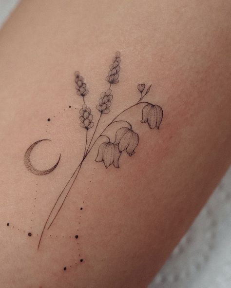 May Tattoo Ideas Birth Month, Witchcraft Tattoos, Tattoo Samples, Lavender Tattoo, Aquarius Tattoo, Gemini Tattoo, Healing Tattoo, Floral Tattoo Design, Botanical Tattoo