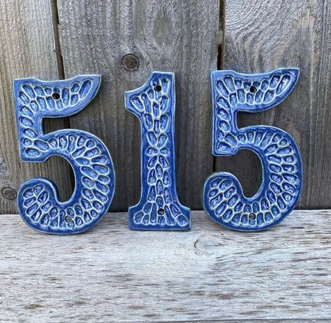 House Number Ceramic, Pottery House Numbers, Ceramic House Numbers Handmade, Address Numbers On House, House Numbers Ideas Outdoor, Address House Numbers, House Number Ideas, House Number Tiles, Unique House Numbers