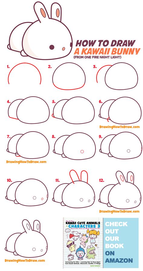 Cute Drawing Ideas Step By Step, Quick Drawing Tutorial, Cute Animal Drawings Kawaii Easy Step By Step, How To Draw Anime Animals, How To Draw A Rabbit Face, Chibi Animal Drawings Step By Step, How To Draw A Bunny Step By Step Easy, Chibi Kawaii Animals, Easy Chibi Drawings Step By Step