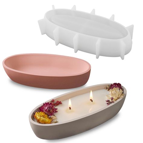 PRICES MAY VARY. 【LARGE EPOXY MOLD】The oval bowl silicone mold size is about: 8.62x4.25x1.69in. You could use it to make practical craft for storage items or holding candle. The finished product could hold 6.7oz candle. A great size to make candle boat for home, wedding, party and so on 【HIGH QUALITY MATERIAL】Our molds are made of high quality silicone material, sturdy and good flexibility, not easy to tear. The inner surface is smooth and has clear texture, so it is easy to demould and the proj Resin Container Mold, Candle Molds Silicone, Unique Candle Molds, Diy Succulent Planter, Fun Candles, Cement Candle Holders, Candle Vessels, Holding Candle, Candle Vessel