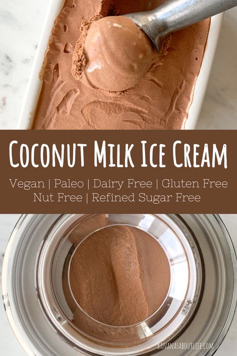 chocolate coconut milk ice cream Dairy Free Ice Cream Maker Recipes, Coconut Milk Ice Cream Recipe, Cuisinart Ice Cream Maker Recipes, Chocolate Coconut Milk, Milk Chocolate Ice Cream, Coconut Milk Chocolate, Paleo Ice Cream, Sugar Free Ice Cream, Ice Cream Recipes Machine