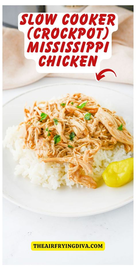 Slow Cooker (Crock Pot)  Mississippi Chicken Recipe Easy Dinner For Picky Eaters, Mississippi Chicken Slow Cooker, Crockpot Mississippi Chicken, Crock Pot Mississippi Chicken, Italian Chicken Crockpot, Mississippi Chicken, Pepperoncini Peppers, Easy Dinner Recipe, Italian Chicken