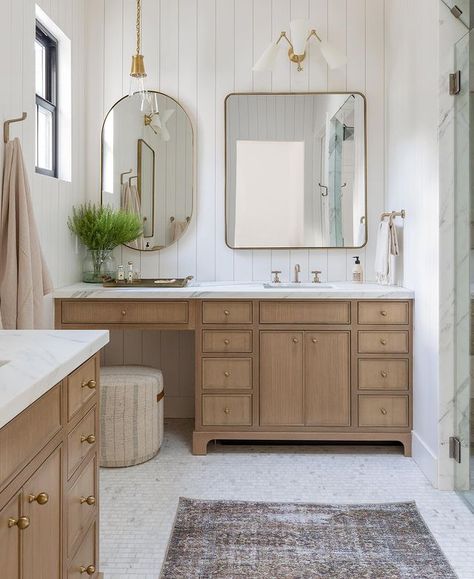 Primary Bathroom With Makeup Vanity, Small Bathroom With Vanity Area, Master Bath Makeup Vanity, Bathroom With Makeup Vanity, Shiplap Bathroom, Master Bath Vanity, Primary Bath, Master Bath Remodel, Gorgeous Bathroom