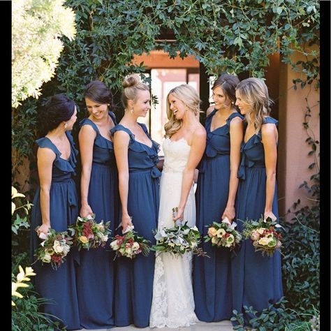 New With Boutique Original Tags Removed Navy Blue Wb19 Long Navy Blue Bridesmaid Dresses, Navy Blue Bridesmaid Dress, Classic Blue Wedding, Elegant Bridesmaid Dress, Navy Blue Bridesmaid, Bridesmaid Poses, Ruffles Bridesmaid Dresses, Bridesmaid Dress Chiffon, Navy Blue Bridesmaids