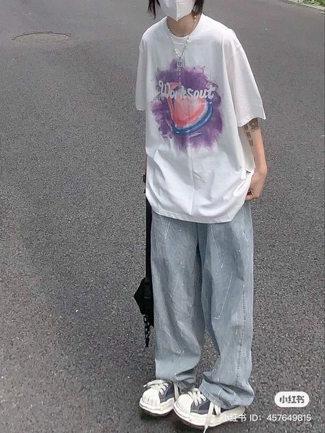 Korean Baggy Outfits, Aesthetic Baggy Outfit, Baggy Shirt Outfit, Baggy Tshirt Outfit, Boyish Outfits, Sick Clothes, Korean Outfit Street Styles, Baggy Clothes, Tomboy Outfits