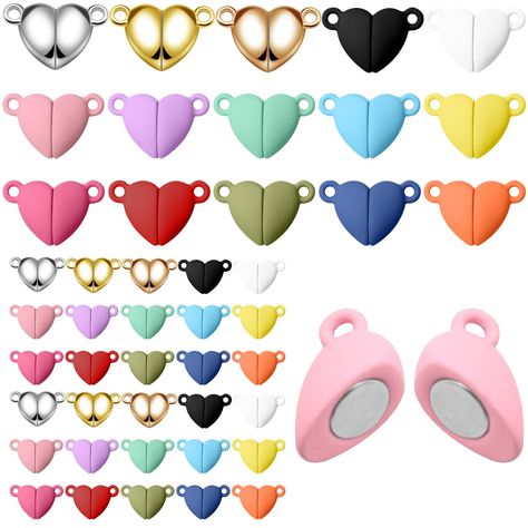 PRICES MAY VARY. 【✔Magnetic Clasps For Jewelry Making】: You will receive 45 pairs of heart magnet bracelet charm that contain 2 magnets per pair. Magnetic jewelry clasps include 15 colors mixed package, 3 pairs of each color, packaged in a clear hard box. Plenty of quantity and colors to meet your daily DIY jewelry making needs. 【✔Premium Quality Material】: Our magnetic heart bracelet clasps are made of strong and durable high quality alloy, not easy to rust and break. The surface metal of the m Magnetic Heart Bracelet, Pair Bracelets, Creative Keychains, Keychain Packaging, Magnet Bracelet, Jewelry Business Card, Clasps For Jewelry, Kandi Beads, Friendship Bracelets Easy