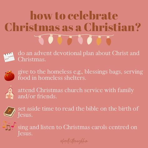 When people including Christians, think about Christmas, Christ tends to be the last thing on their minds. The first things are Santa, presents, Christmas tree, Christmas dinner, Christmas festivities etc. ⁣ ⁣ True Christmas has nothing to do with those things above but it has everything to do with Christ Jesus. ⁣ ⁣ #christmas #jesuschrist #christ #birthofjesus #christian #christianity #howto #questionoftheday #tips #jesus #art #forallisthroughhim Christian Holiday Traditions, Christmas About Jesus, Christmas Is About Jesus, How To Get Into The Christmas Spirit, How To Get In The Christmas Spirit, Christian Christmas Ideas, Christian Christmas Traditions, Christian Christmas Aesthetic, Blessings Bags