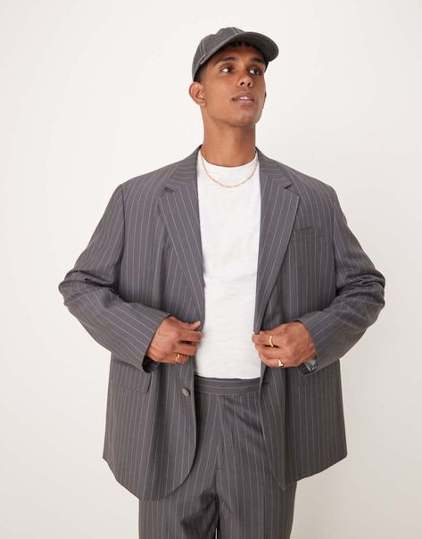 Suit jacket by ASOS DESIGN Business class Stripe design Notch lapels Two-button fastening Pocket details Oversized fit