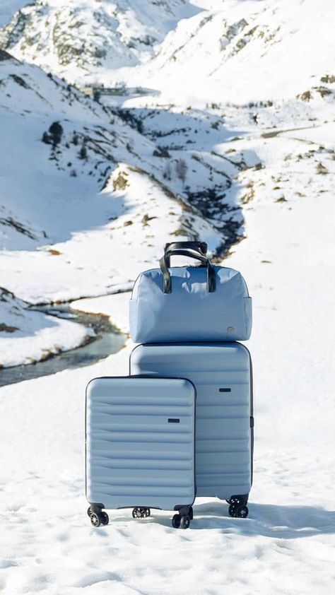 Antler Clifton suitcases in cornflower blue with matching Chelsea overnight bag Blue Suitcase Aesthetic, Muebles Aesthetic, Blue Suitcase, Hard Suitcase, Weekend Bags, Cabin Bag, Top Backpacks, Bleu Pastel, Winter Sun