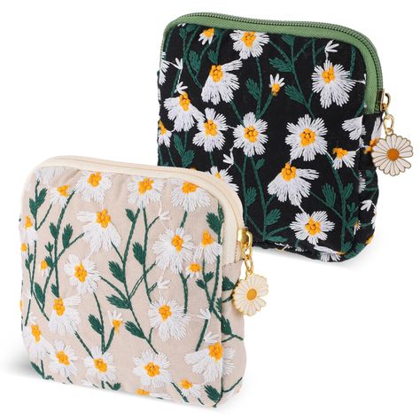 PRICES MAY VARY. 【Embroidery Sanitary Napkin Storage Bag】Includes two different colors of daisy period bags for teenage girls. The lifelike design, crafted using embroidery technology, adds elegance to your essentials, making it both practical and aesthetically pleasing. The sanitary napkin storage bag can effectively help you avoid embarrassment during your period and fully protect your privacy. 【Pure Cotton Material】Our period bag is made of high-quality cotton material, which is incredibly so Tampon Holder, Pad Pouch, Sanitary Napkin Bag, Sanitary Napkin Storage, Napkin Storage, Period Kit, Padded Pouch, Pad Bag, Sanitary Napkin