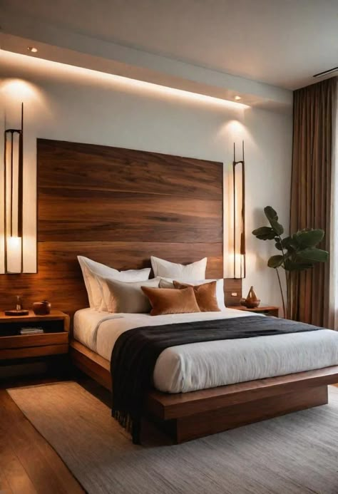 41 Mid Century Modern Bedrooms: Retro Chic for Timeless Elegance 42 Backdrop For Bedroom, Masters Bedroom Modern Small, Masculine Mid Century Modern Bedroom, Hotel Like Bedroom, Bedroom Ideas Wooden Bed, Modern Warm Bedroom, Mcm Bedroom Ideas, Minimalist Luxury Bedroom, Bedroom Headboard Design